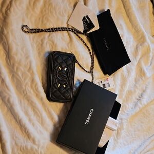 Chanel Filagree Double Zip Crossbody Bag Black